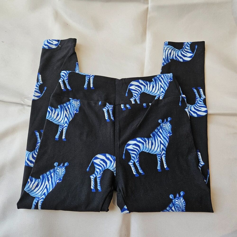 LuLaRoe Kids Electric Blue Zebra Animal Print Leggings Size S/M 3T-4T